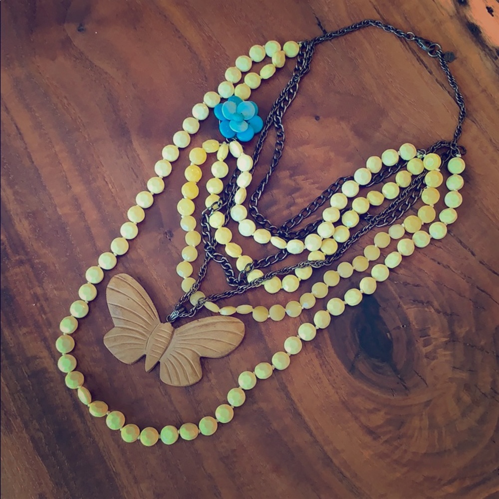 Lucky Brand yellow beaded butterfly necklace